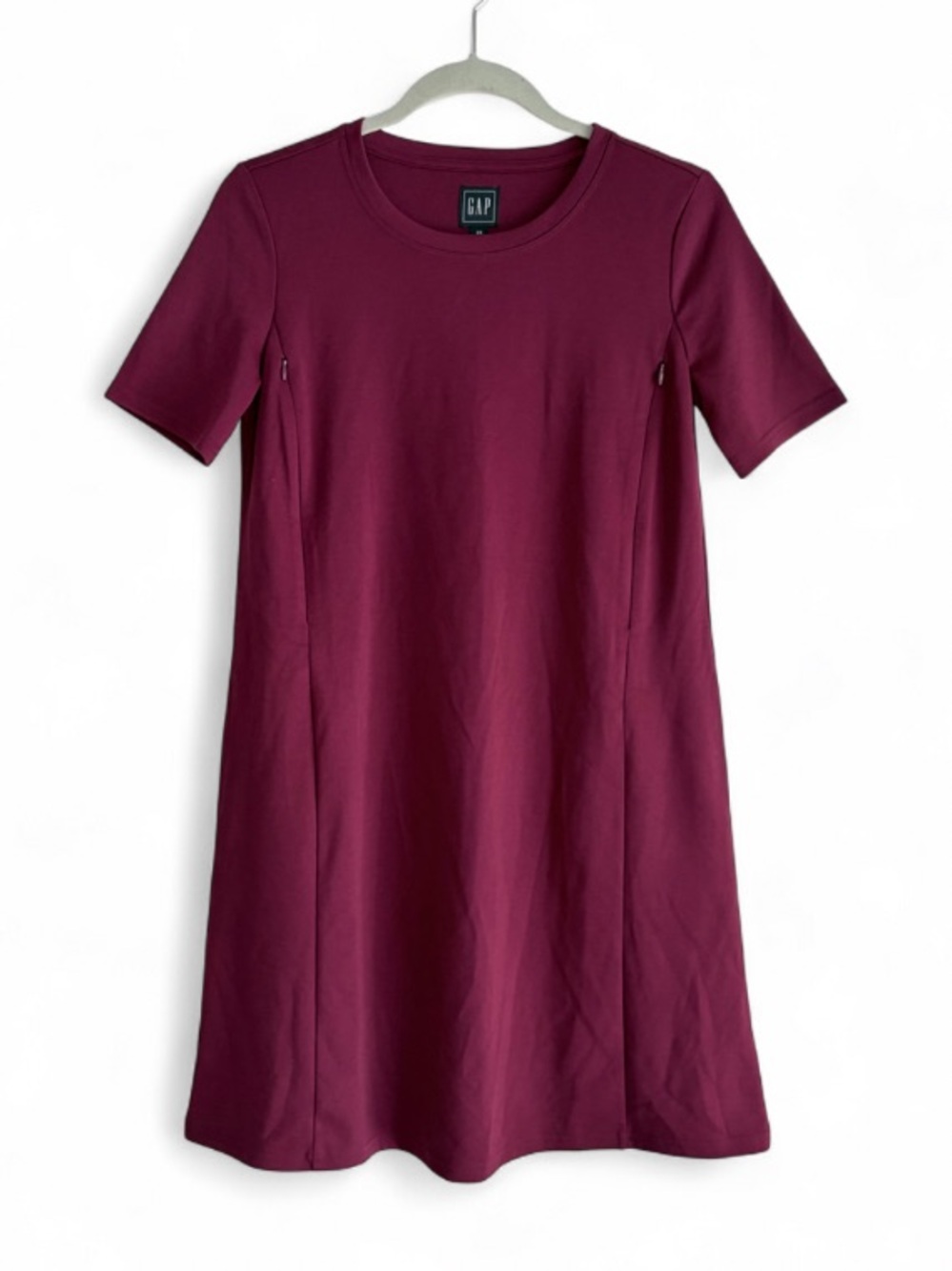 Gap Maternity Burgundy Short Sleeve Nursing Zipper Dress Size XS